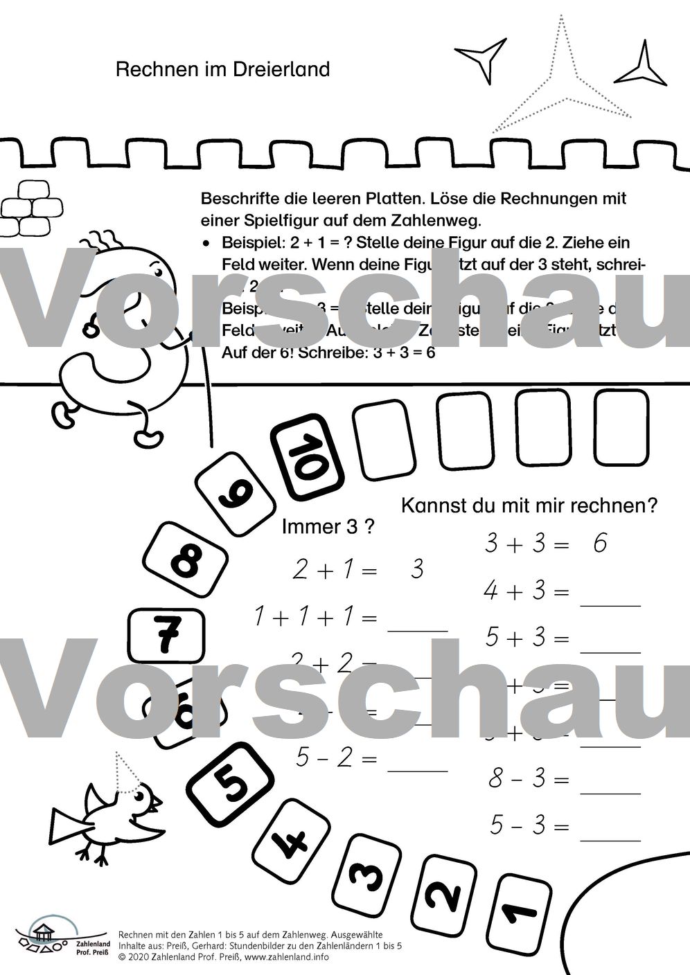 Schülerblätter Rechnen auf dem Zahlenweg